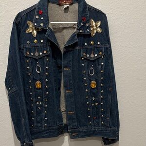 vintage Sergio Valente Embellished Dark Blue Denim Jacket — medium
